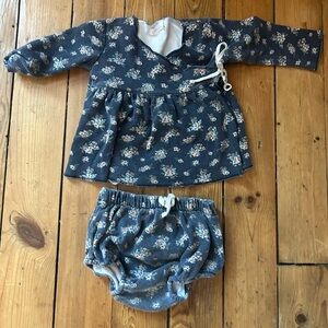 Jamie Kay Blue/Black floral shirt and bloomer set - 6-12 months